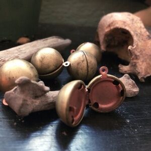 VINTAGE Brass Ball Locket . Mourning Jewelry